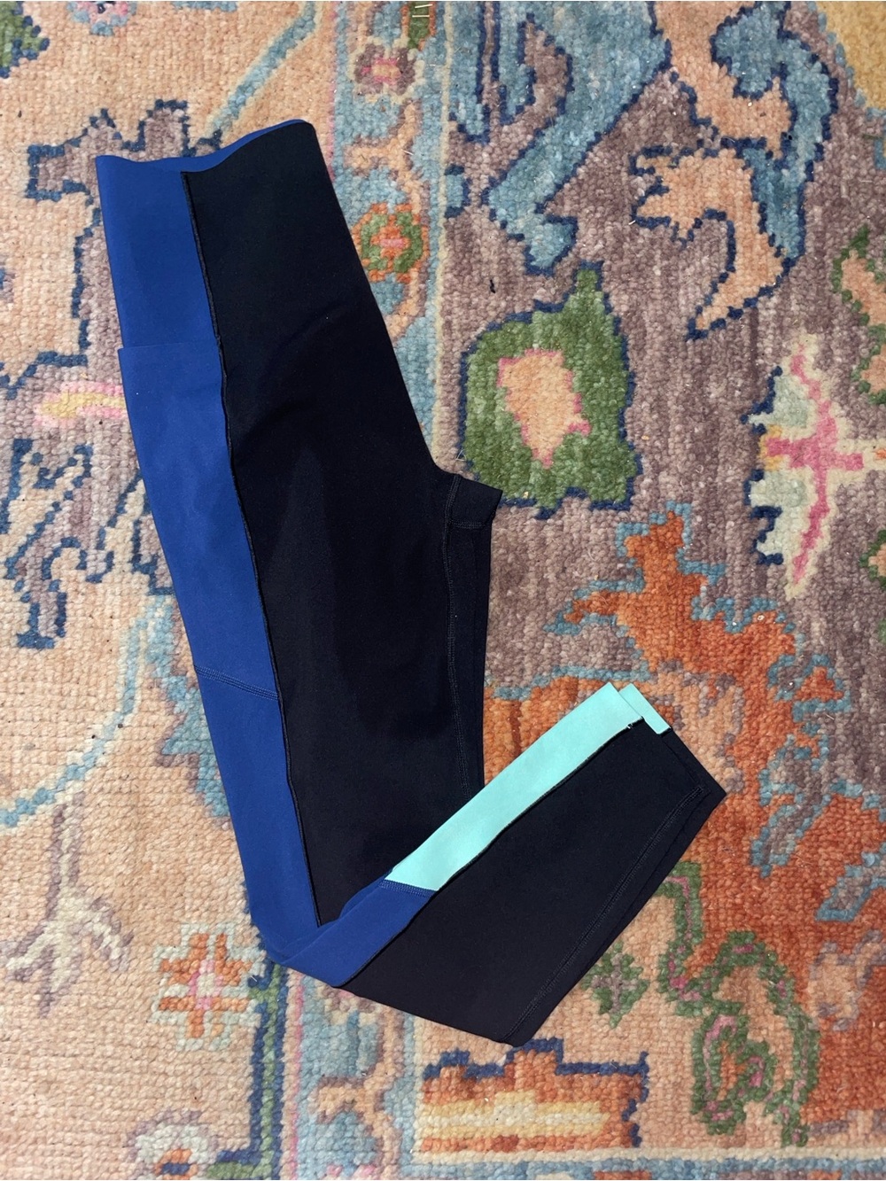 Sweaty Betty Dark Blue and Light Blue Colorblock Leggings with Mint Accent